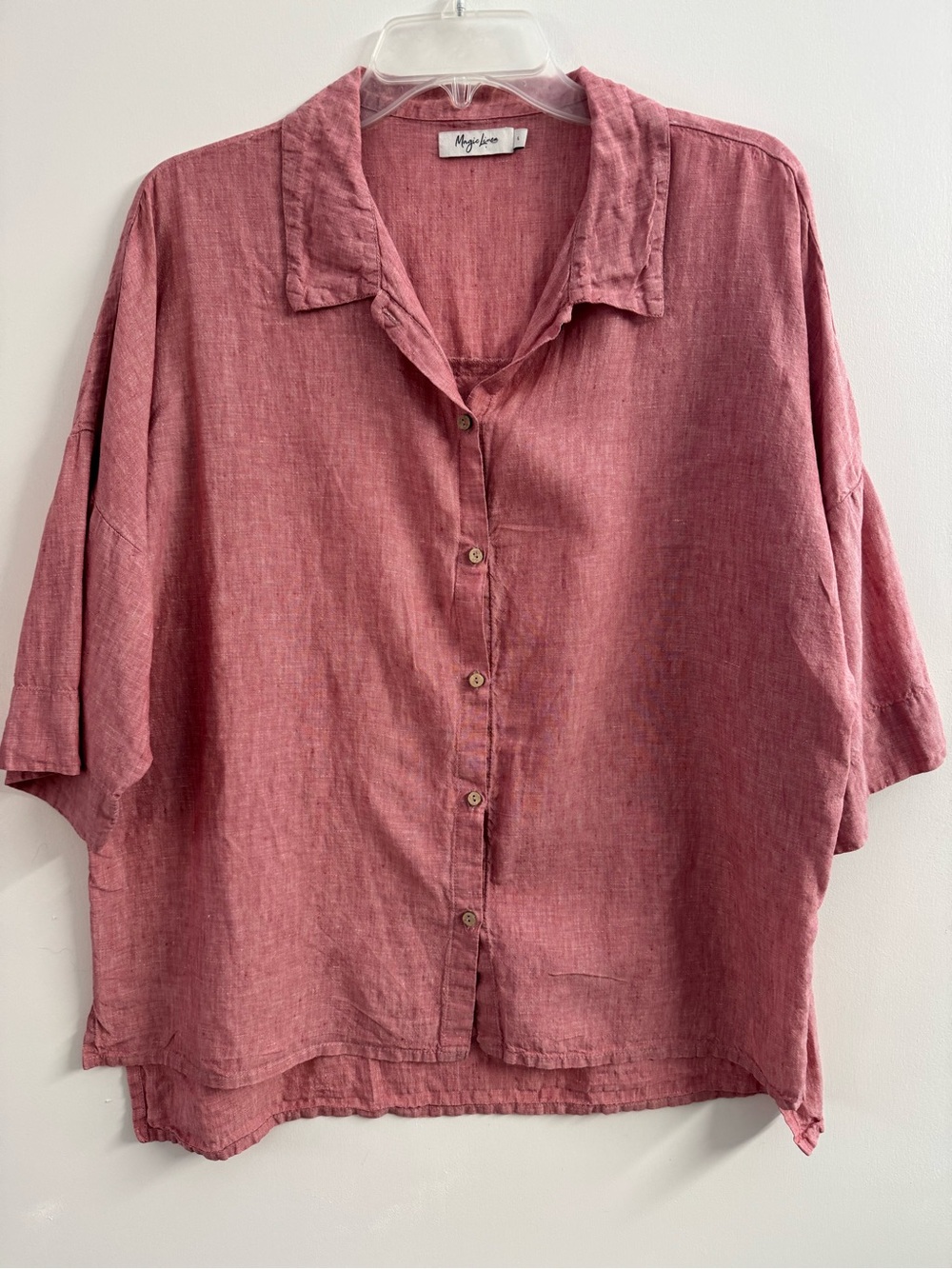 Maggy London Relaxed Rose Button-Down Linen Shirt